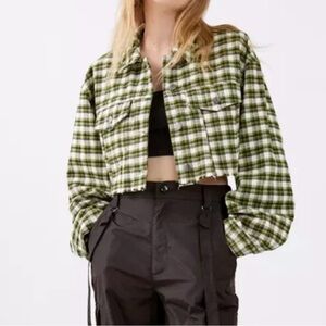 Urban Outfitters BDG Carissa Green Plaid Cropped Flannel Jacket Size S NWOT